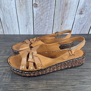 Spring Steps Hartley Slingback Leather Platform Sandals Women's Sz 8M EU39 Camel